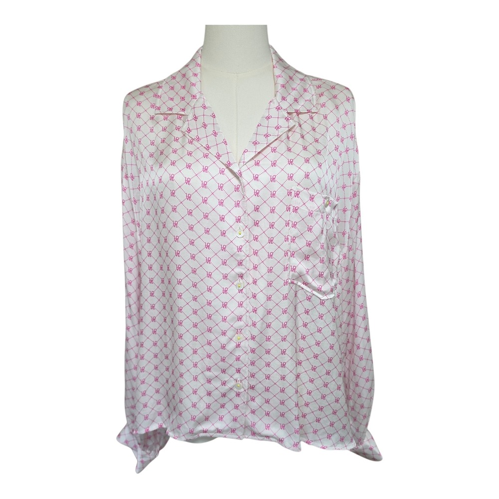 Kerri Rosenthal Sherri LOVE Print Button Down Shirt Wearable Art Size L NWT